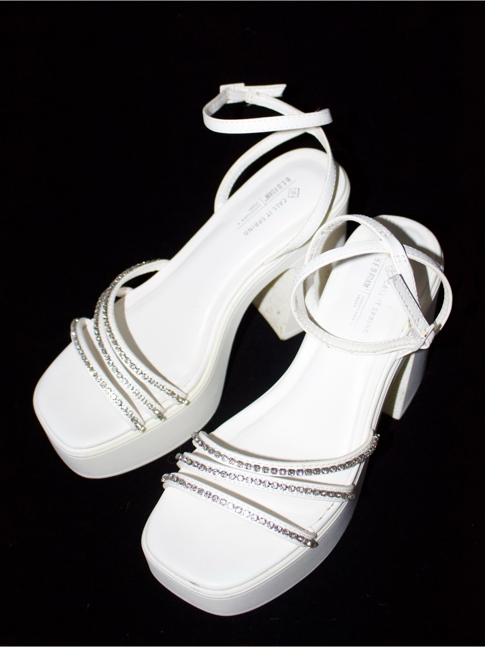 Call It Spring White Platform Rhinestone Ankle-Strap Sandals